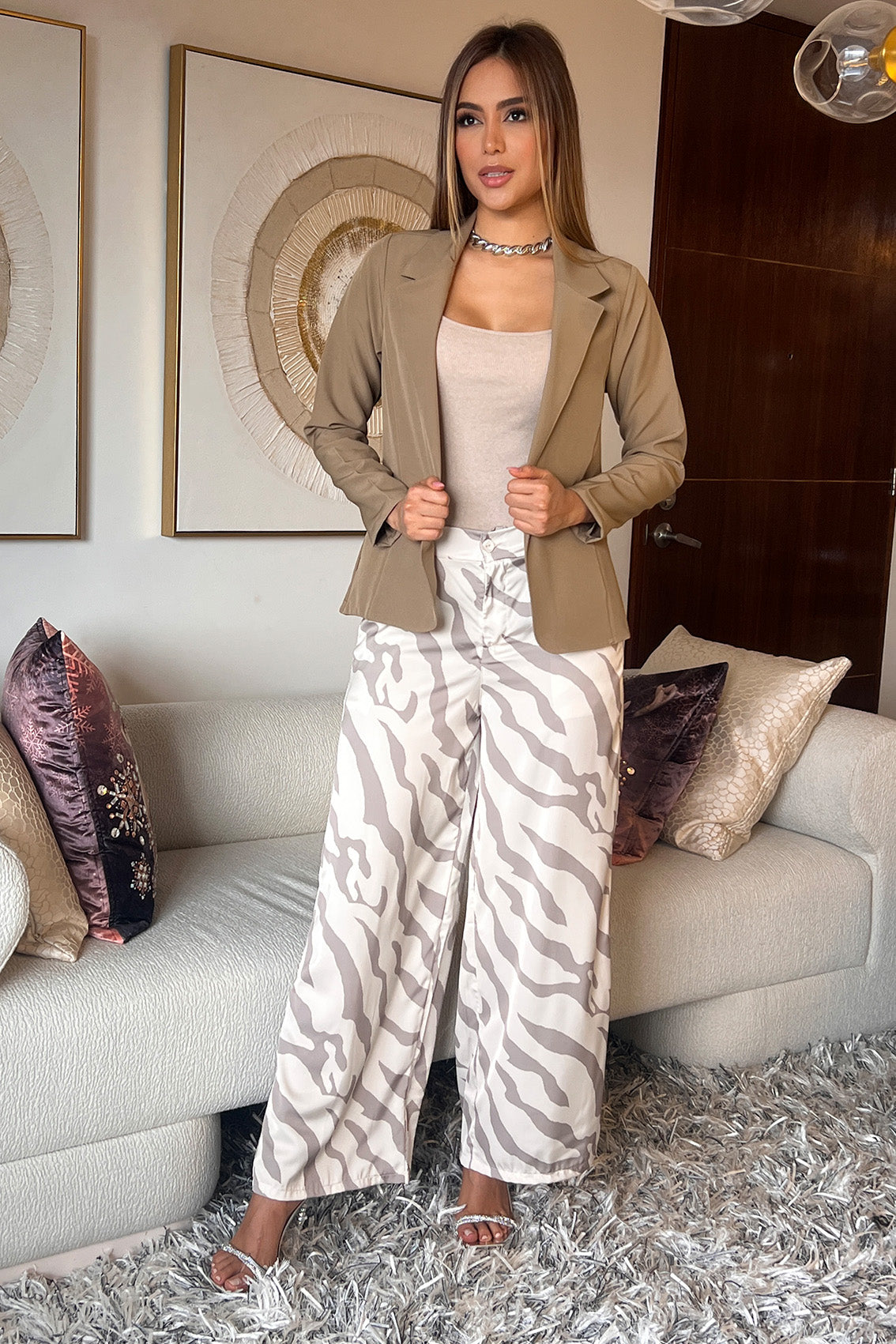 Pantalon Satinado Pantalon Beige Para Mujer ZARA Pantalón Satinado